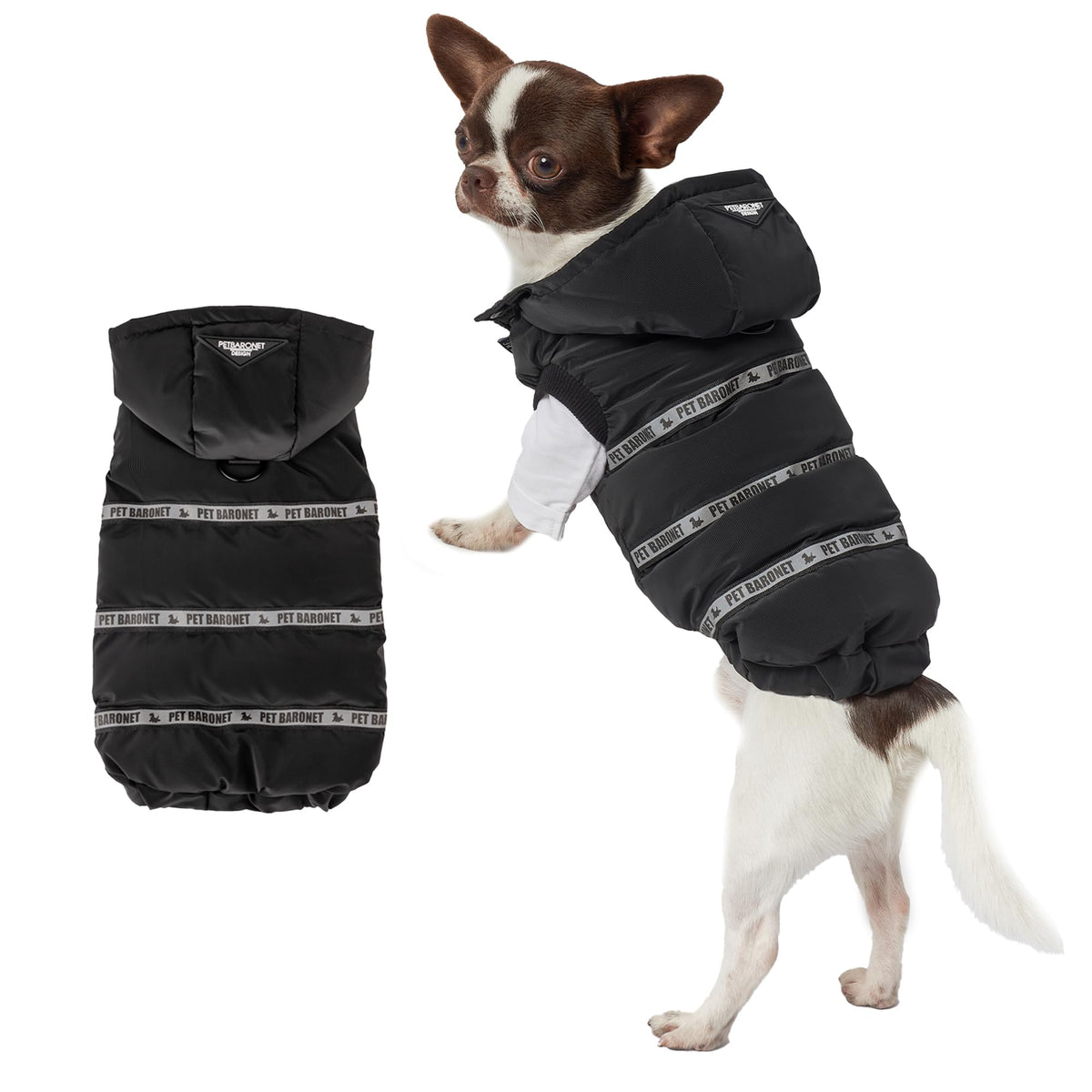 Petbaronet Puffer Dog Winter Coat with Hood & Reflective Elements