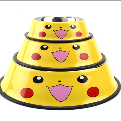 Three-tiered pet bowl with Pikachu design on a white background