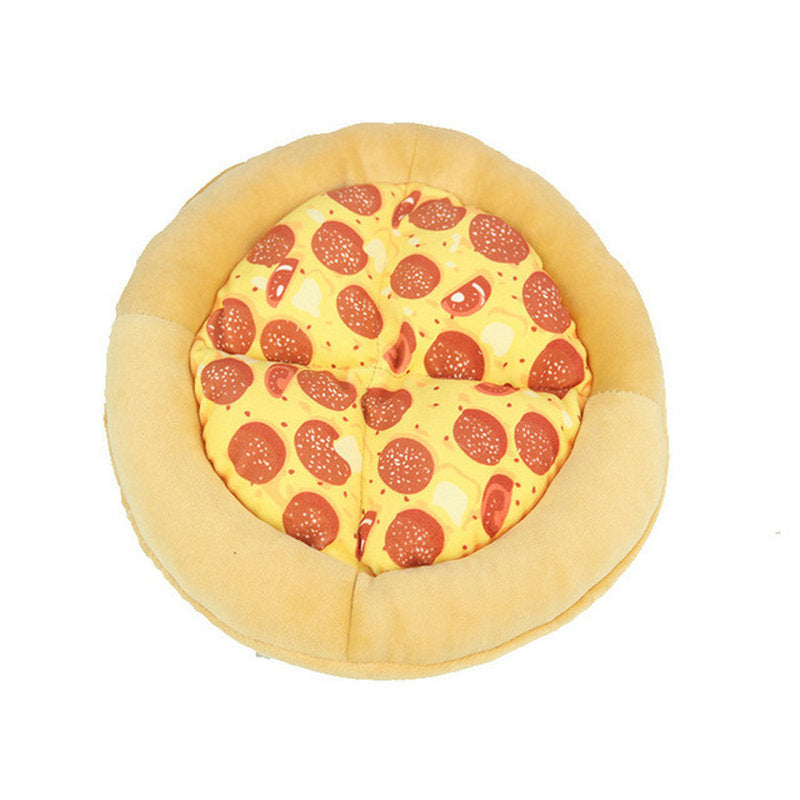 Plush toy shaped like a pepperoni pizza on a white background