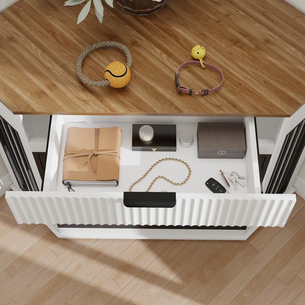 Corner Dog Crate Furniture with Fluted Drawer 