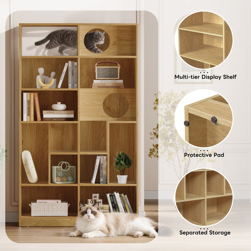 2-in-1 Cat House Bookshelf & Display Cabinet