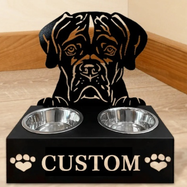 Raised Double Dog Bowl Rack for Food & Water