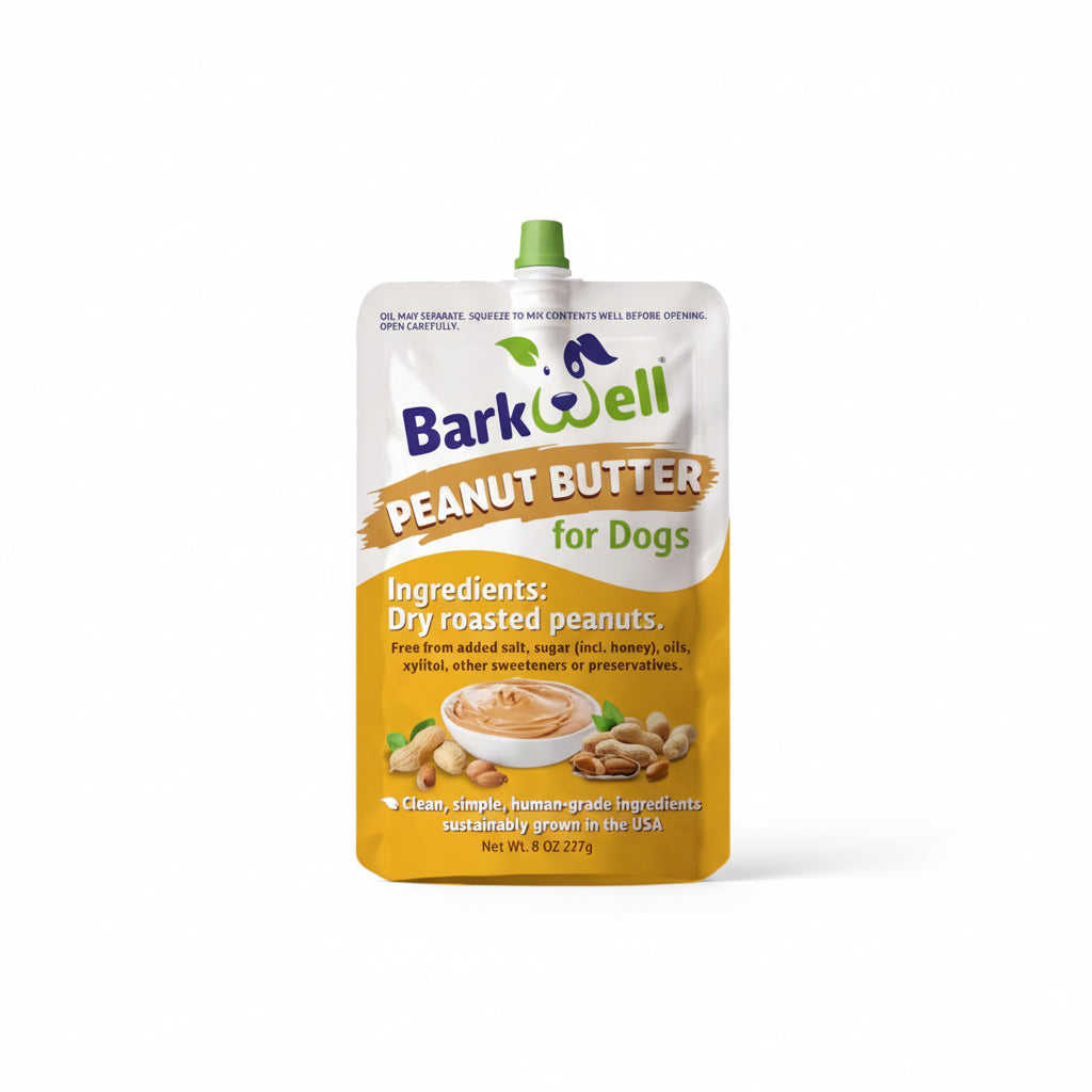 Barkwell peanut butter for dogs packaging on a white background
