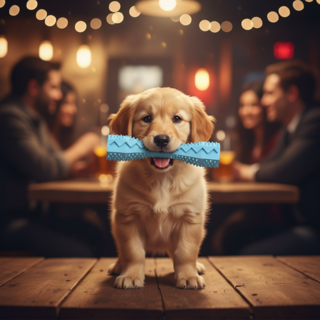 Golden Retriever Puppy with Blue Squeaky Toy