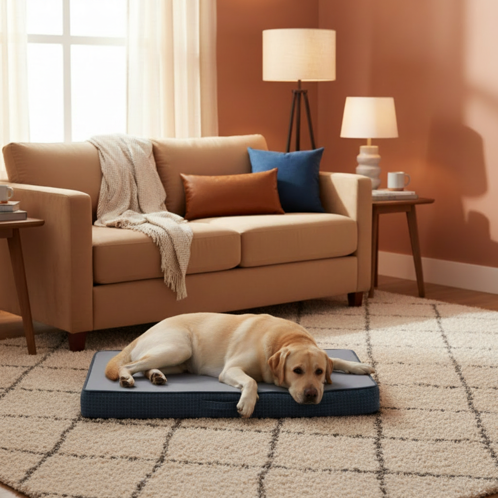 dog lying on orthopedic dog bed