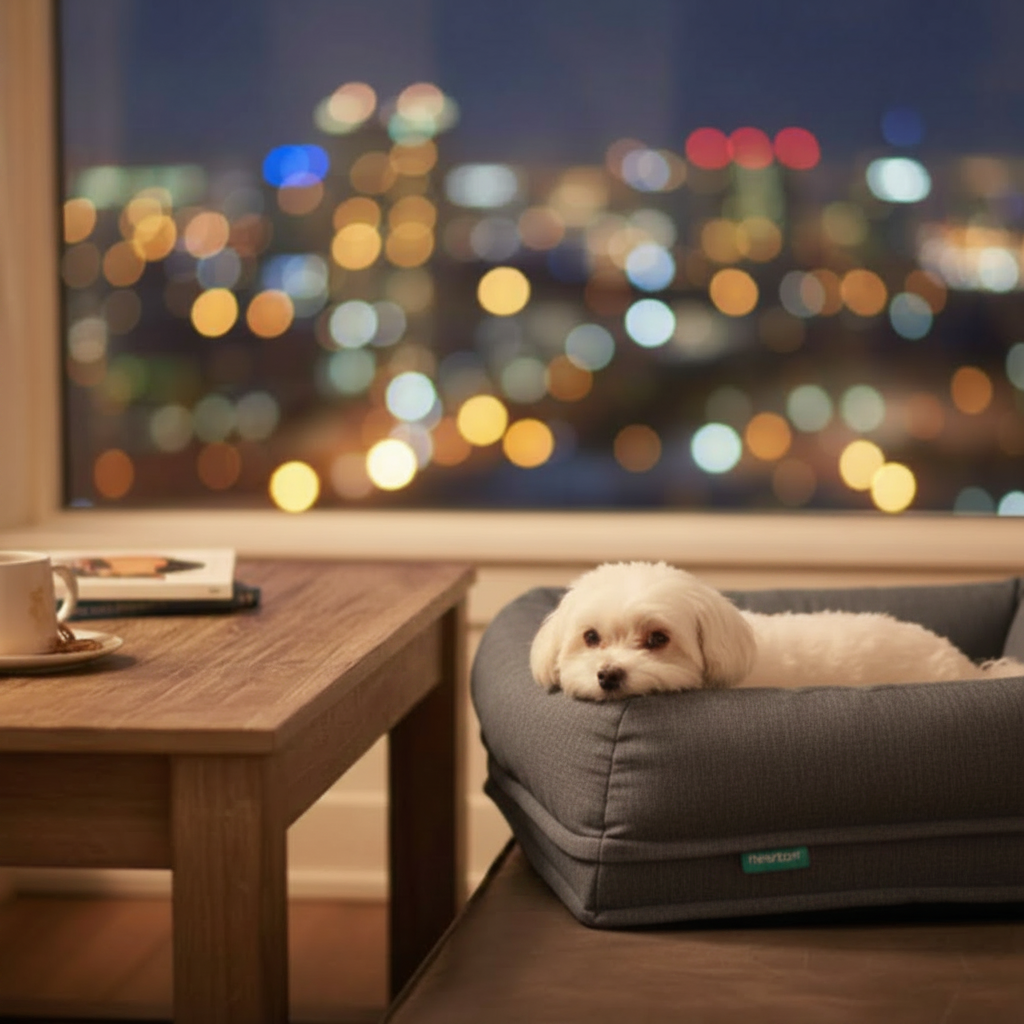 Dog lying on orthopedicdog bed
