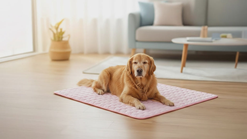 dog lying on ice silk cooling nst pad