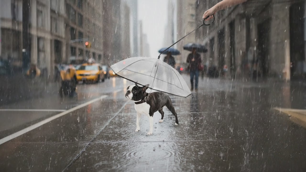 Transparent Adjustable Pet Umbrella with Built-In Leash