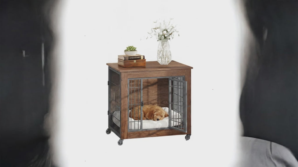 Heavy Duty Wooden Dog Crate Furniture with Wheels – Indoor Pet Kennel
