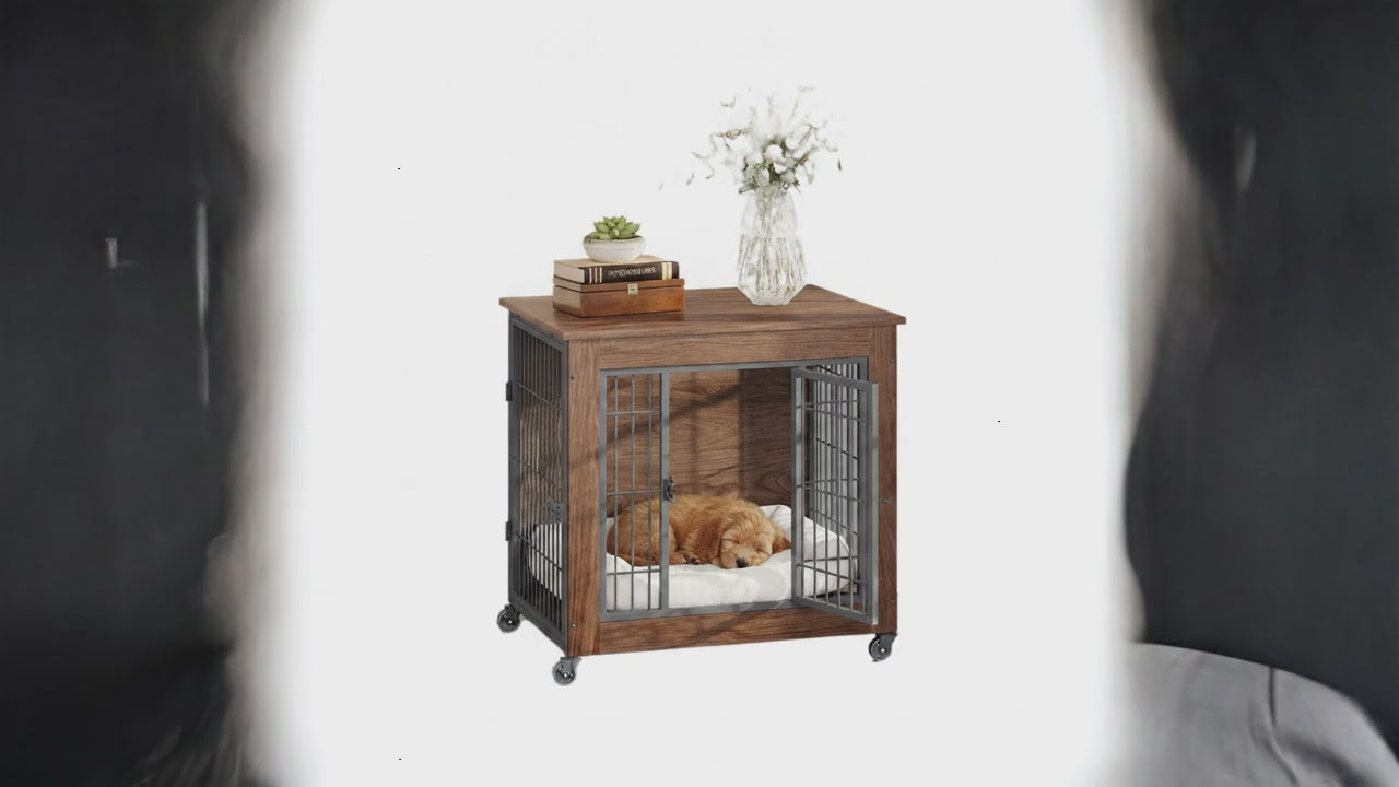 Heavy Duty Wooden Dog Crate Furniture with Wheels – Indoor Pet Kennel