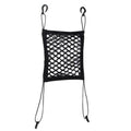 Black car netting organizer with hooks on a white background