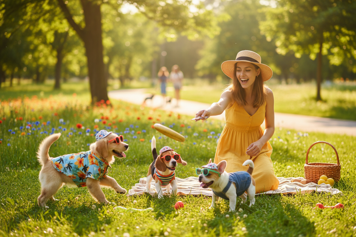 Puppies in Summer with Owner